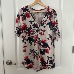 Torrid 0 Xl Blouse Top V Neck Henley Multicolor Short Sleeve Waffle Stretch